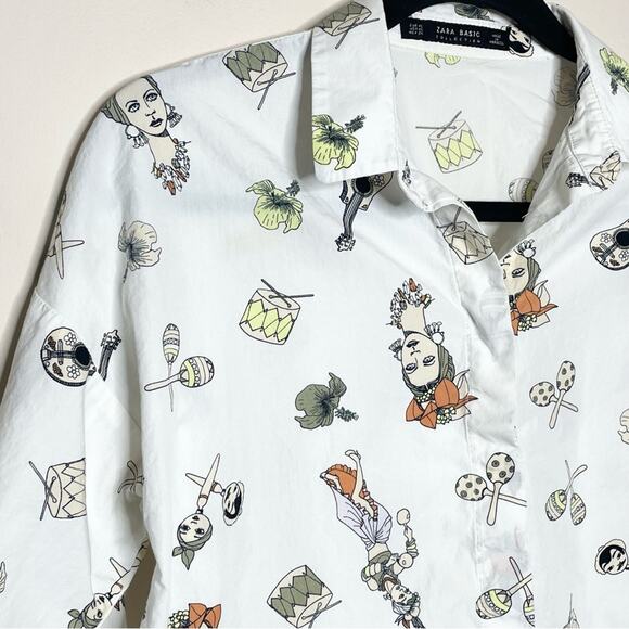 ZARA Carmen Miranda fun summer novelty print cotton button up shirt size xs - Picture 4 of 6